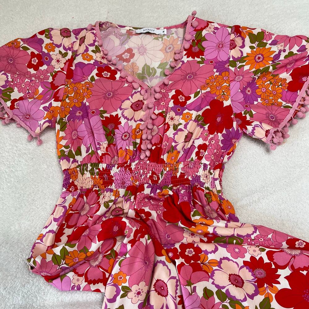 Anany Maxi Dress Size Medium Floral Pink‎ Retro